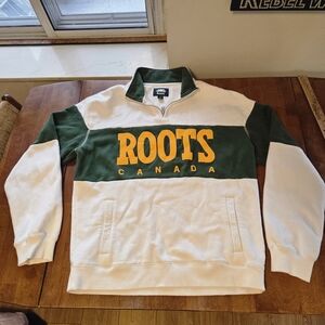 Vintage Roots canada pullover quarter zip sweater white green mens small women's